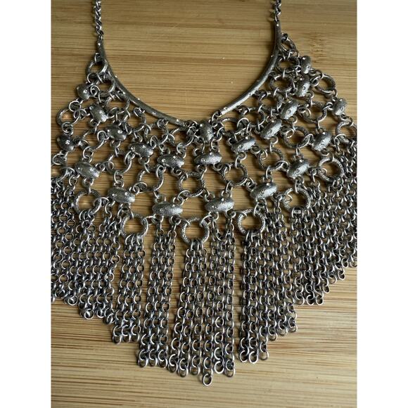 Chico’s Kellen Boho Bib Silver Tone Boho Bohemian Statement Necklace Adjustable - Picture 10 of 11